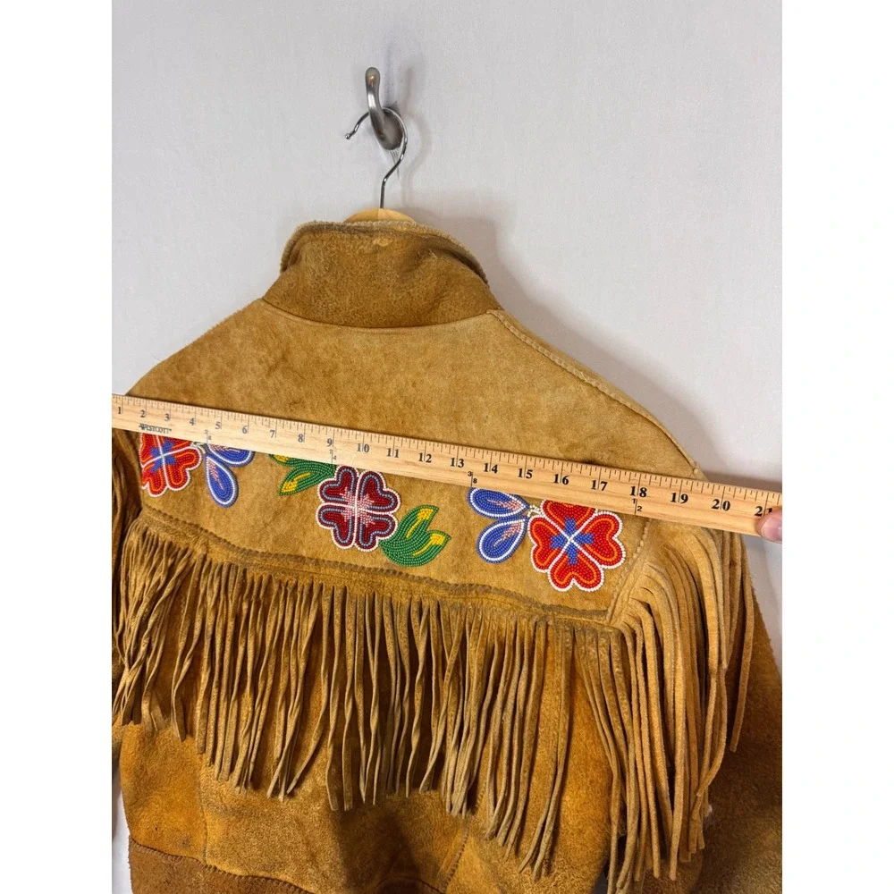 Vintage Buckskin Western Beaded Fringe Jacket Leather Floral Native Crop Women S - Picture 15 of 16